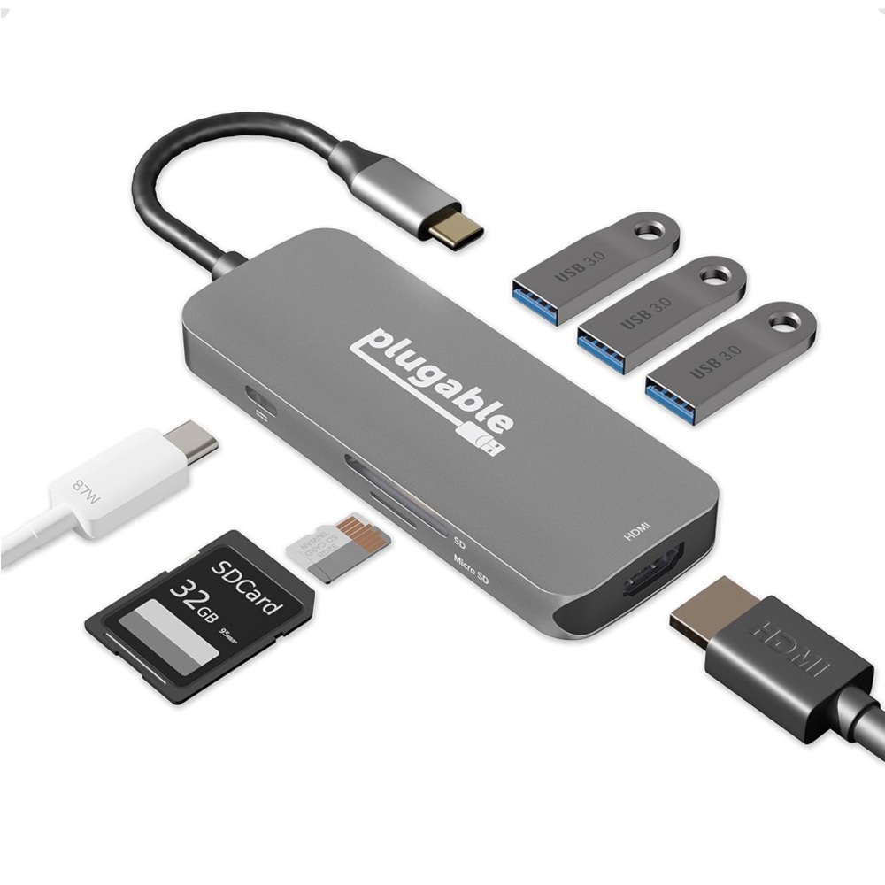 Plugable USB-C Hub 7-in-1, Driverless USB C Hub